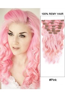16” 7pcs #Pink Body Wave 100% Remy Hair Clip In Human Hair Extensions 16” 7pcs #Pink Body Wave 100% Remy Hair Clip In Human Hair Extensions